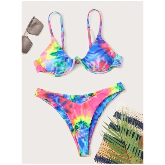 CLEARANCE Tie Dye Underwire High Cut Bikini Swimsuit - Picture 2 of 7